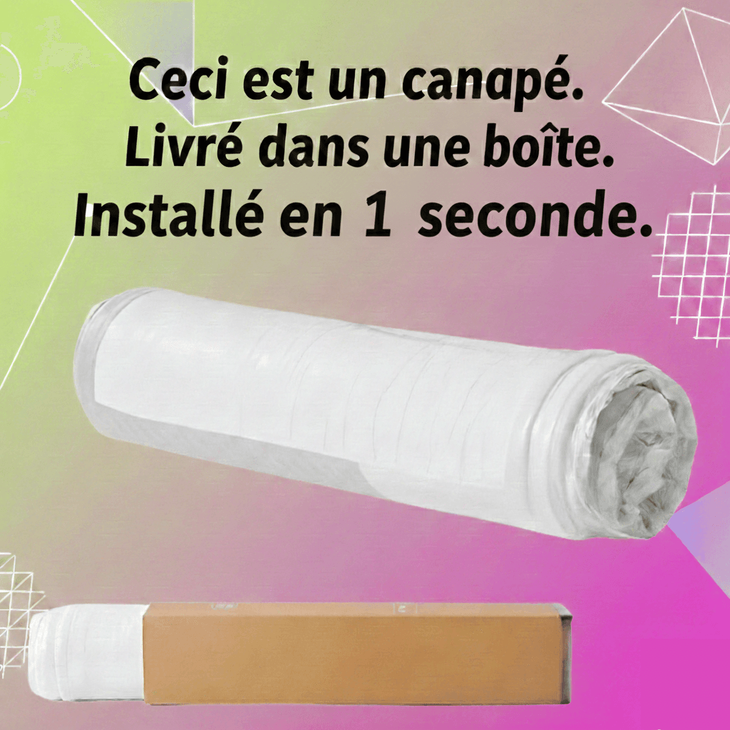 Ceci est un canapé compresse. Sofa compressé livré sous vide dans une boîte.